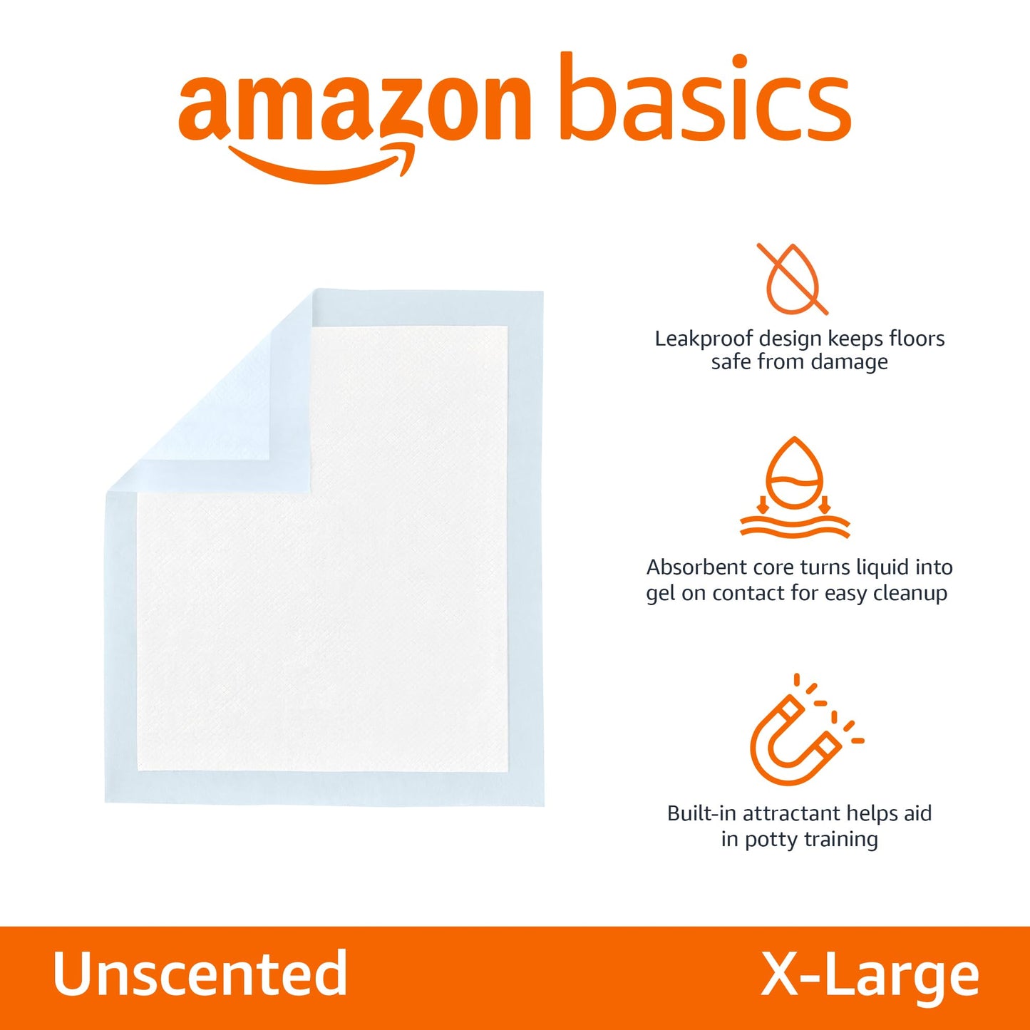 Amazon Basics Dog and Puppy Pee Pads with Leak-Proof Quick-Dry Design for Potty Training, Standard Absorbency, Regular Size, 22 x 22 Inches, Pack of 100, Blue & White