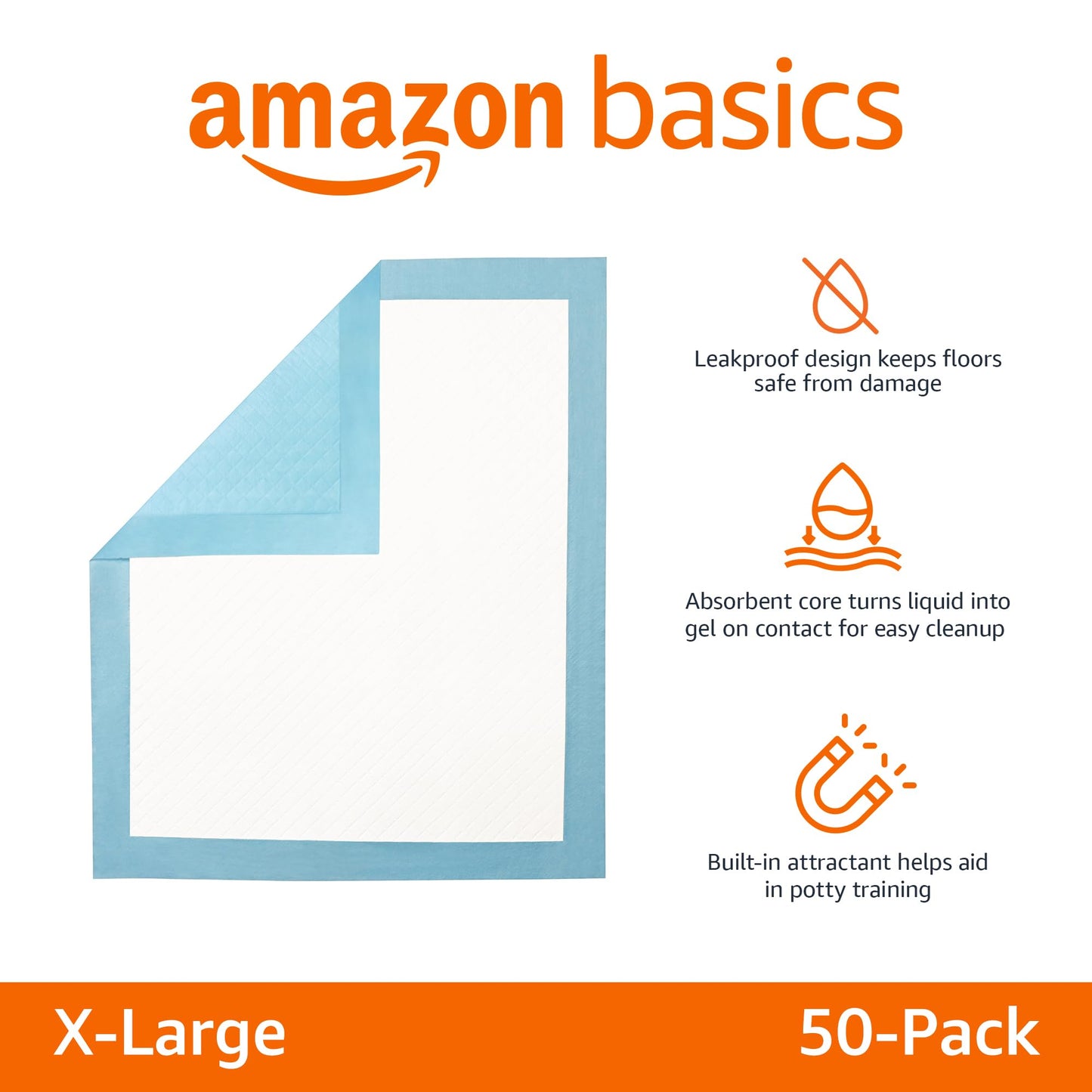 Amazon Basics Dog and Puppy Pee Pads with Leak-Proof Quick-Dry Design for Potty Training, Standard Absorbency, Regular Size, 22 x 22 Inches, Pack of 100, Blue & White