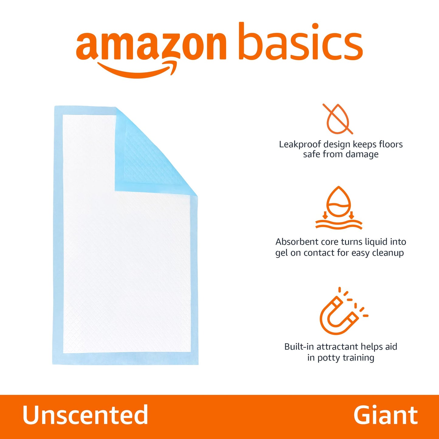 Amazon Basics Dog and Puppy Pee Pads with Leak-Proof Quick-Dry Design for Potty Training, Standard Absorbency, Regular Size, 22 x 22 Inches, Pack of 100, Blue & White