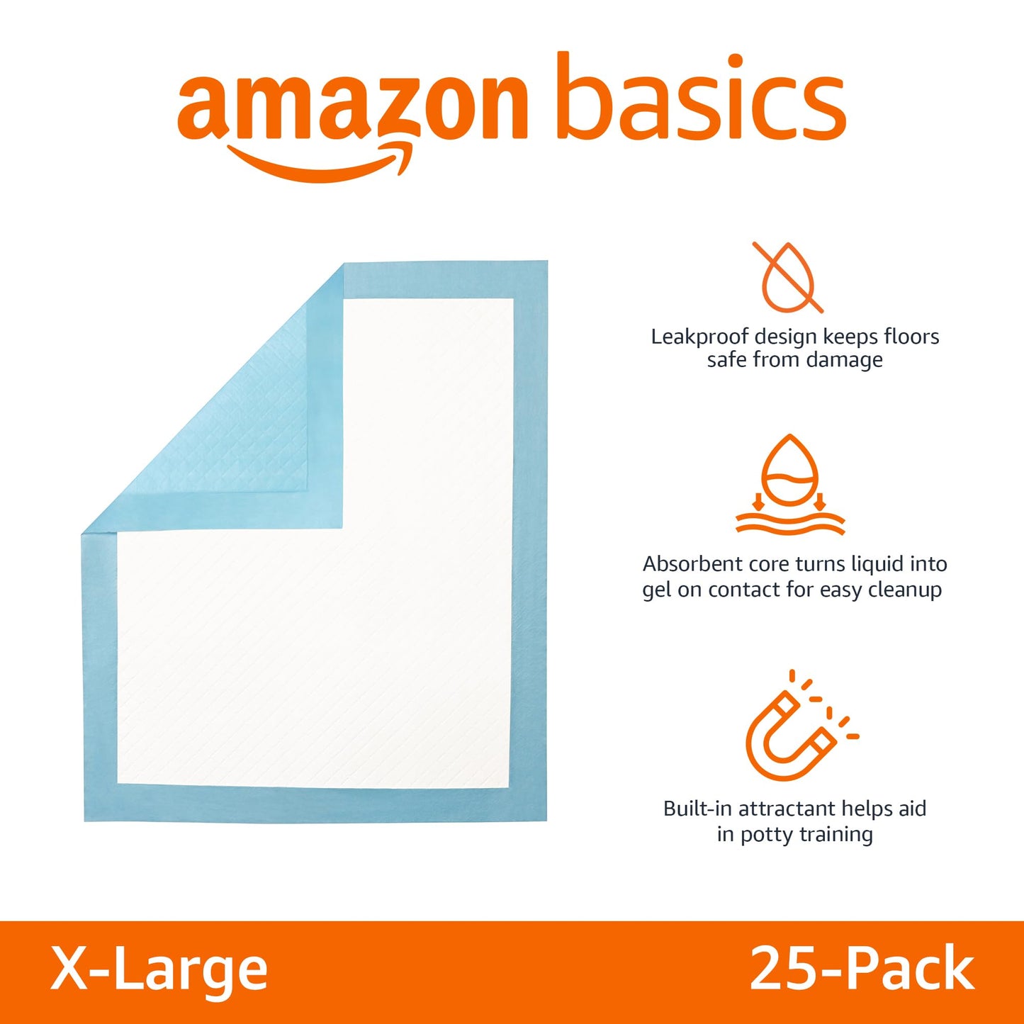 Amazon Basics Dog and Puppy Pee Pads with Leak-Proof Quick-Dry Design for Potty Training, Standard Absorbency, Regular Size, 22 x 22 Inches, Pack of 100, Blue & White